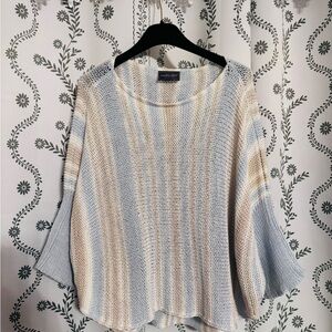 Wooden Ships Cream and Light Blue Striped Scoop Neck Sweater